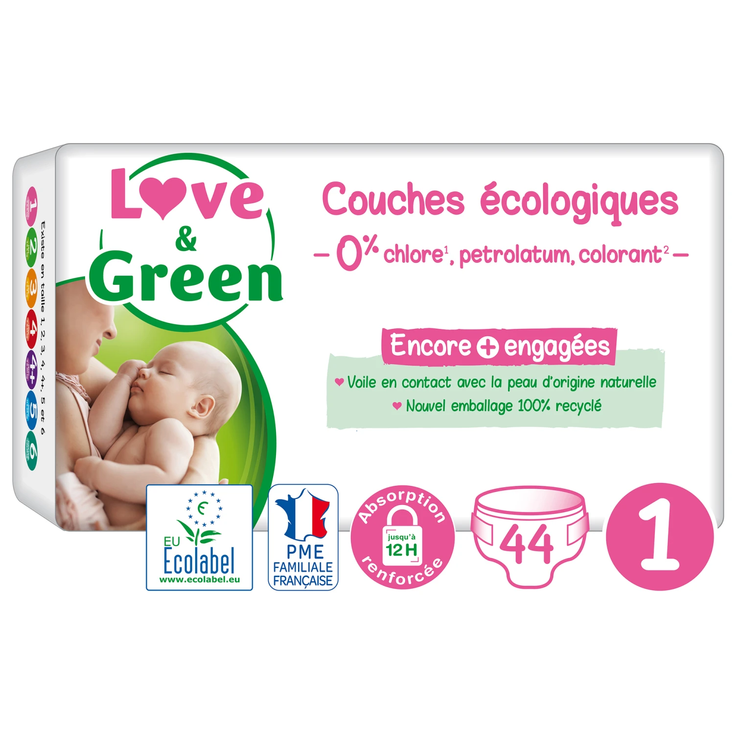 Couches écologiques Blanc T1 De Love & Green 1 Couches écologiques Blanc T1 De Love & Green