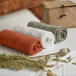 LÄSSIG Lange Mousseline 3 Pièces Rouille/Olive/Blanc 85 X 85 Cm De Lässig -CYBEX || Beaba || Stokke Soldes Boutique 01167705 7